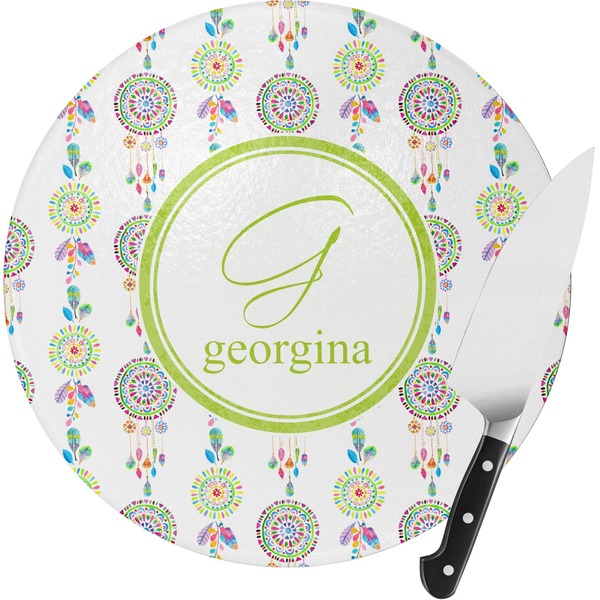 Custom Dreamcatcher Round Glass Cutting Board - Medium (Personalized)