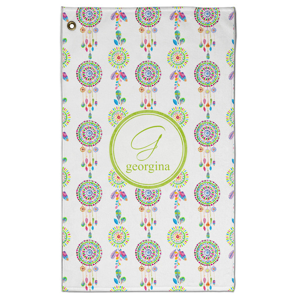 Custom Dreamcatcher Golf Towel - Poly-Cotton Blend - Large w/ Name and Initial