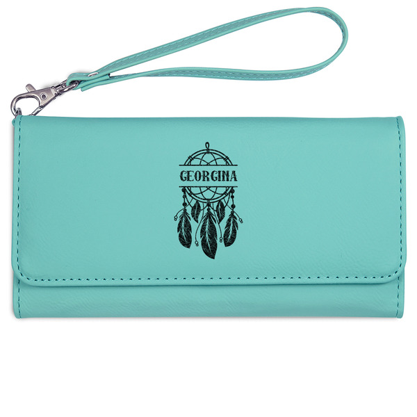 Custom Dreamcatcher Ladies Leatherette Wallet - Laser Engraved- Teal (Personalized)