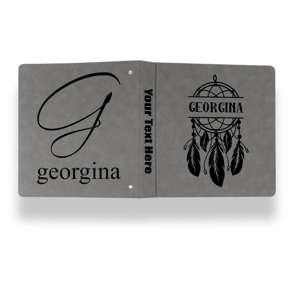 Dreamcatcher Leather Binder - 1" - Grey - Back Spine Front View