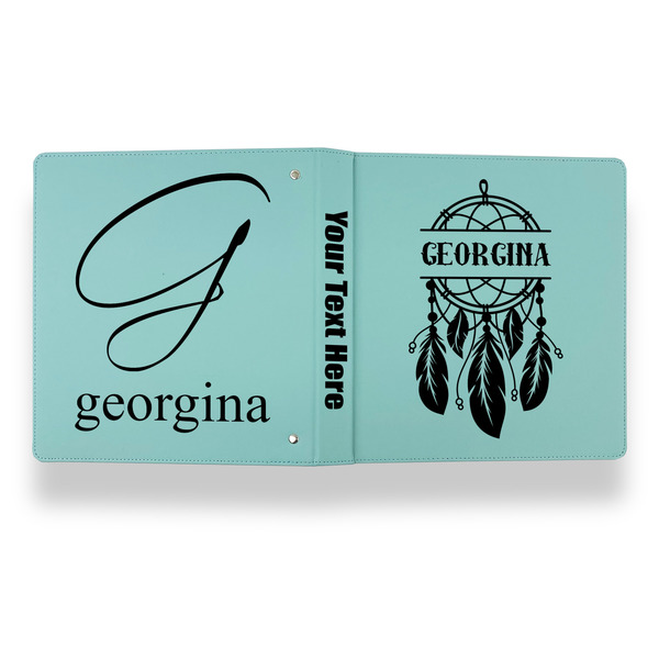 Dreamcatcher Leather Binder - 1" - Teal - Back Spine Front View