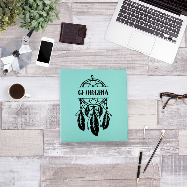 Dreamcatcher Leather Binder - 1" - Teal - Lifestyle View