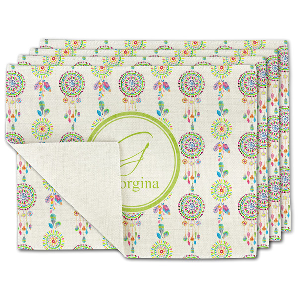 Custom Dreamcatcher Single-Sided Linen Placemat - Set of 4 w/ Name and Initial