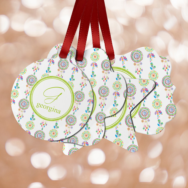 Custom Dreamcatcher Metal Ornaments - Double Sided w/ Name and Initial