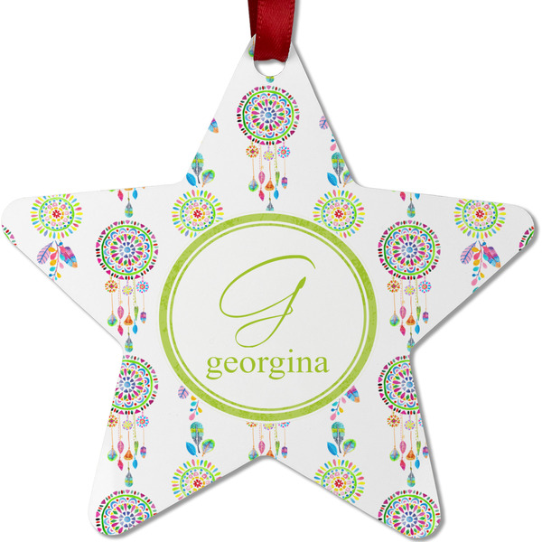 Custom Dreamcatcher Metal Star Ornament - Double Sided w/ Name and Initial