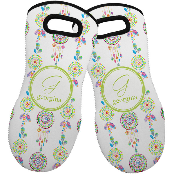 Custom Dreamcatcher Neoprene Oven Mitts - Set of 2 w/ Name and Initial