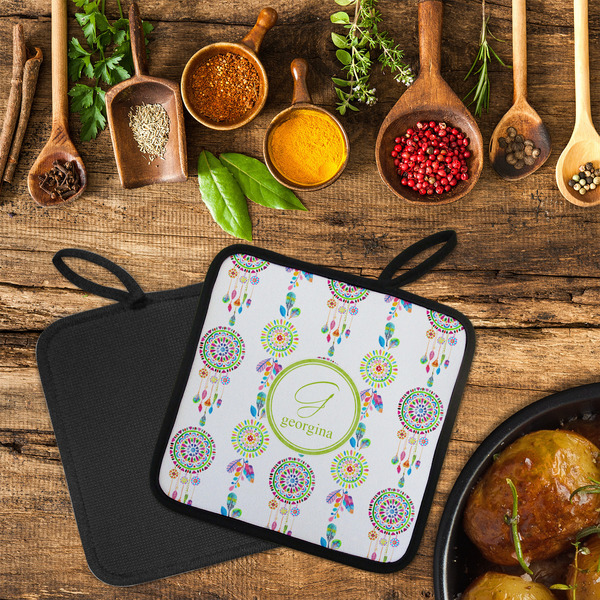 Dreamcatcher Neoprene Pot Holder - Set of 2  LIFESTYLE (Flatlay)