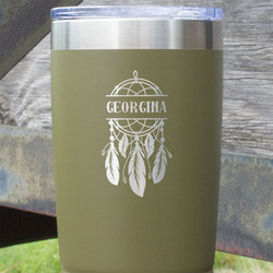 Dreamcatcher 20 oz Stainless Steel Tumbler - Olive - Double Sided (Personalized)