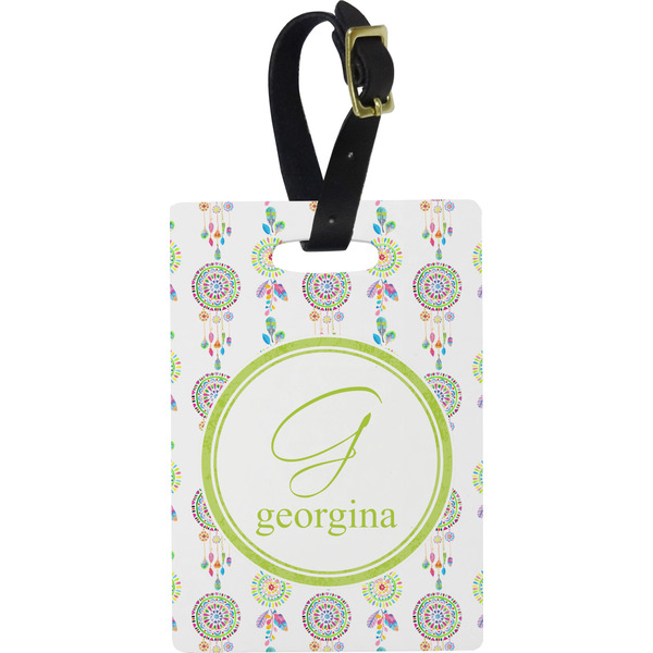 Custom Dreamcatcher Plastic Luggage Tag - Rectangular w/ Name and Initial