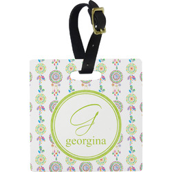 Dreamcatcher Plastic Luggage Tag - Square w/ Name and Initial