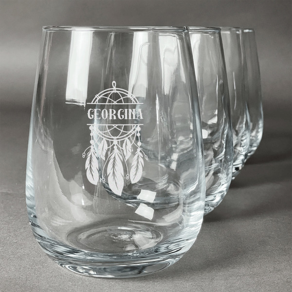 Custom Dreamcatcher Stemless Wine Glasses (Set of 4) (Personalized)