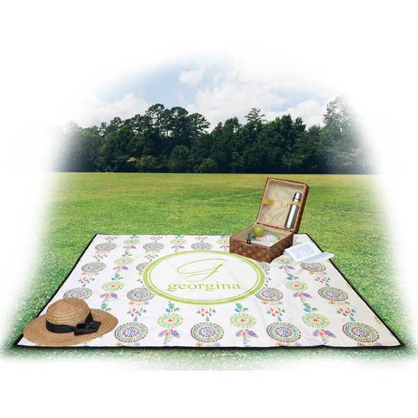 Dreamcatcher Picnic Blanket - with Basket Hat and Book - in Use