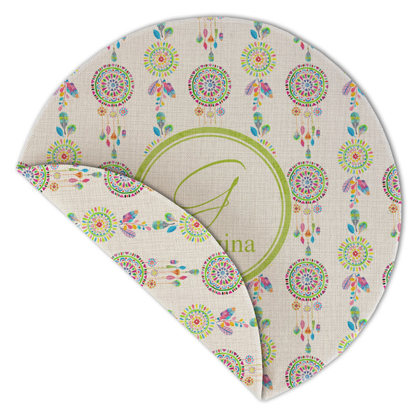 Dreamcatcher Round Linen Placemats - Front (folded corner double sided)