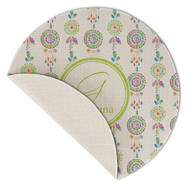 Dreamcatcher Round Linen Placemats - Front (folded corner single sided)