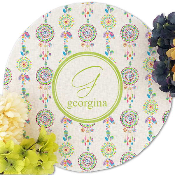 Dreamcatcher Round Linen Placemats - Front (w flowers)