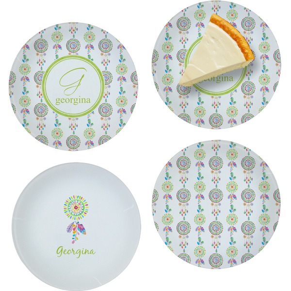 Custom Dreamcatcher Set of 4 Glass Appetizer / Dessert Plate 8" (Personalized)