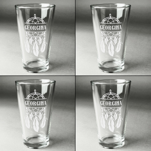 Dreamcatcher Set of Four Engraved Beer Glasses - Individual View