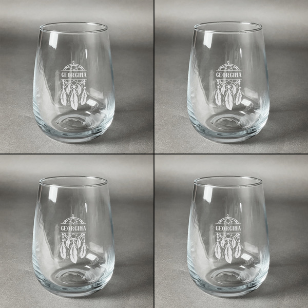 Dreamcatcher Set of Four Personalized Stemless Wineglasses (Approval)