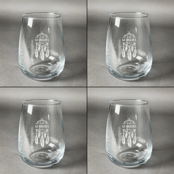 Dreamcatcher Set of Four Personalized Stemless Wineglasses (Approval)