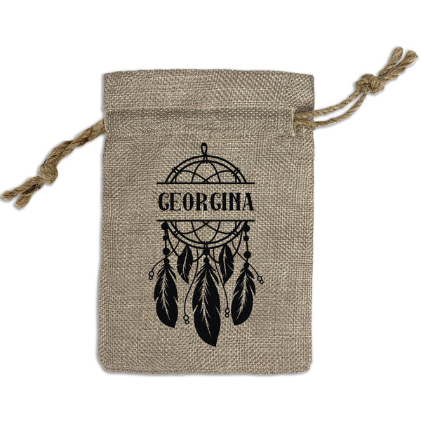 Custom Dreamcatcher Small Burlap Gift Bag - Front (Personalized)