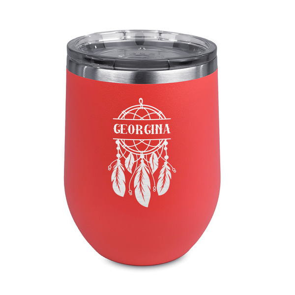 Custom Dreamcatcher Stemless Stainless Steel Wine Tumbler - Coral - Double Sided (Personalized)