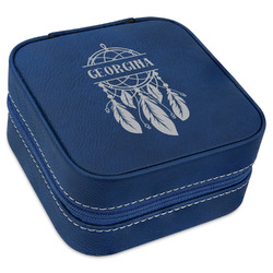 Dreamcatcher Travel Jewelry Box - Navy Blue Leather (Personalized)