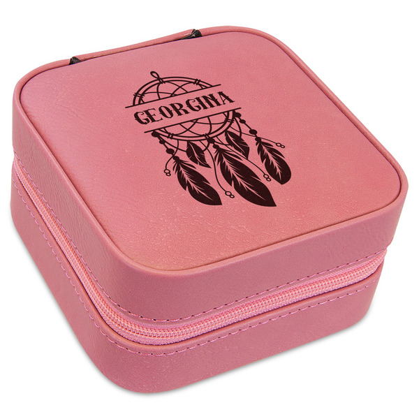 Custom Dreamcatcher Travel Jewelry Boxes - Pink Leather (Personalized)