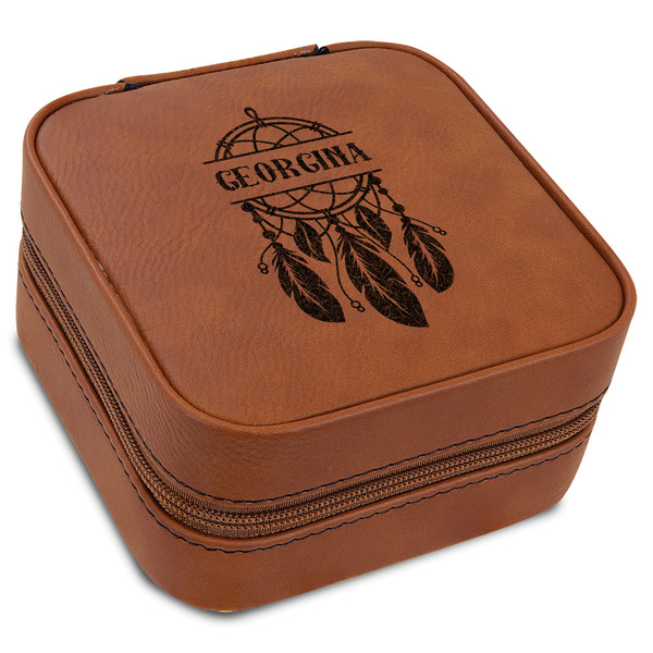 Custom Dreamcatcher Travel Jewelry Box - Rawhide Leather (Personalized)