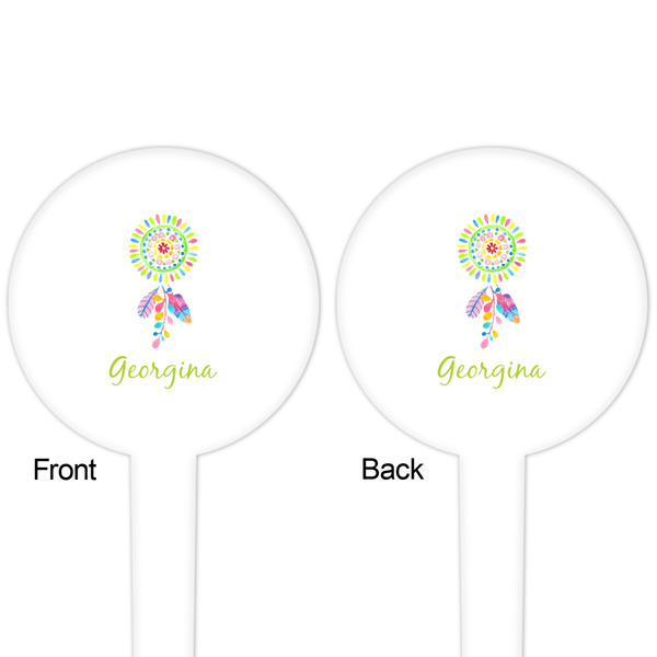 Dreamcatcher White Plastic 4" Food Pick - Round - Double Sided - Front & Back