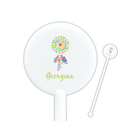 Dreamcatcher 5.5" Round Plastic Stir Sticks - White - Single Sided (Personalized)