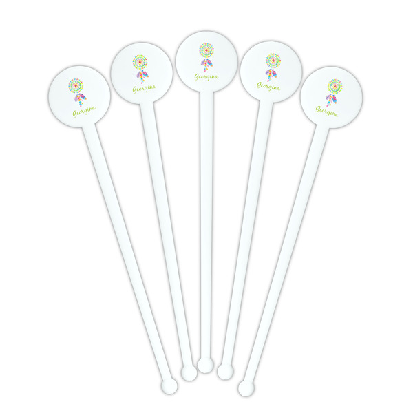 Dreamcatcher White Plastic 7" Stir Stick - Round - Fan View