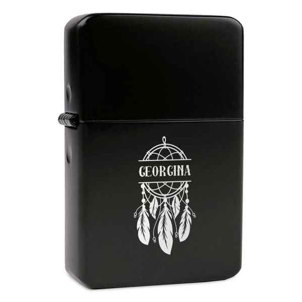 Custom Dreamcatcher Windproof Lighter - Black - Single Sided & Lid Engraved (Personalized)