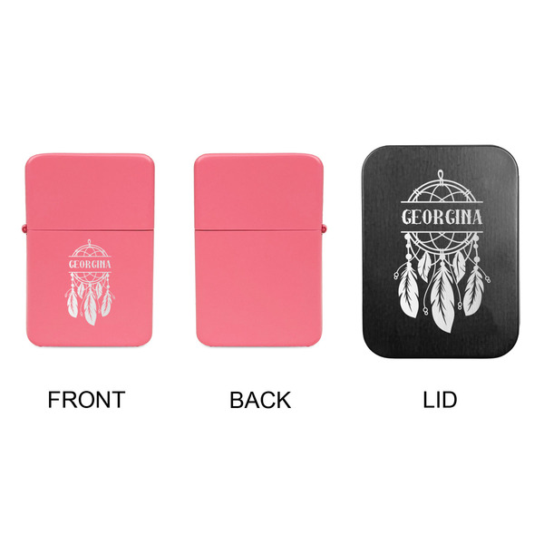 Dreamcatcher Windproof Lighters - Pink, Single Sided, w Lid - APPROVAL