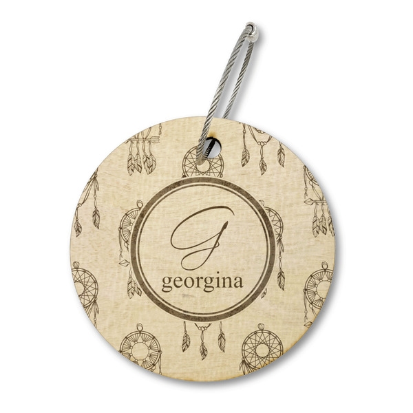 Custom Dreamcatcher Wood Luggage Tag - Round (Personalized)