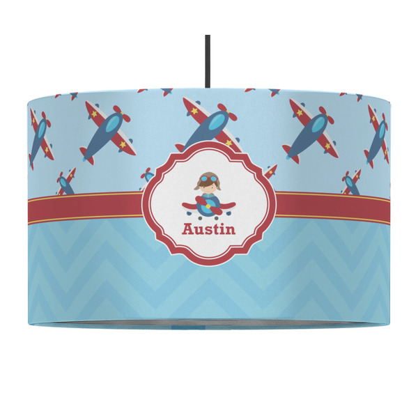 Custom Airplane Theme 12" Drum Pendant Lamp - Fabric (Personalized)