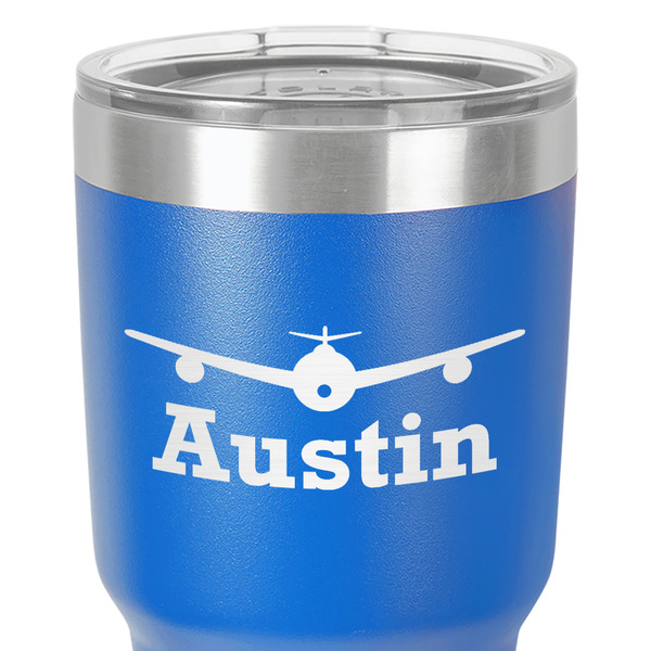 Airplane Theme 30 oz Stainless Steel Ringneck Tumbler - Blue - Close Up