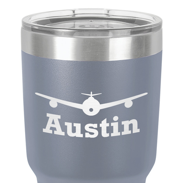Airplane Theme 30 oz Stainless Steel Ringneck Tumbler - Grey - Close Up