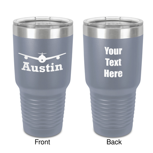 Custom Airplane Theme 30 oz Stainless Steel Tumbler - Grey - Double-Sided (Personalized)