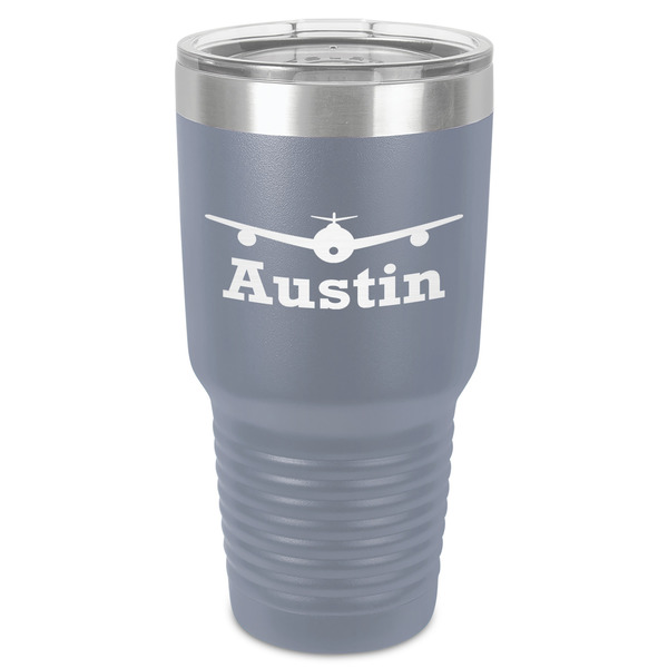 Custom Airplane Theme 30 oz Stainless Steel Tumbler - Grey - Single-Sided (Personalized)
