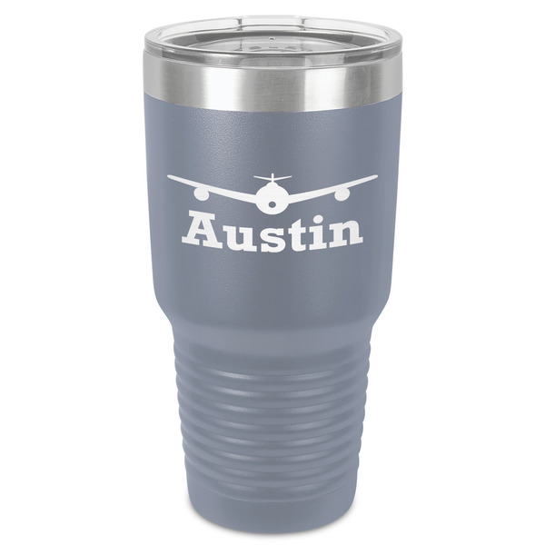 Airplane Theme 30 oz Stainless Steel Ringneck Tumbler - Grey - Front