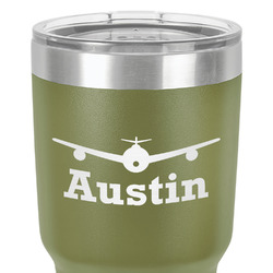 Airplane Theme 30 oz Stainless Steel Tumbler - Olive - Double-Sided (Personalized)