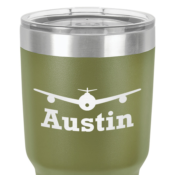 Airplane Theme 30 oz Stainless Steel Ringneck Tumbler - Olive - Close Up