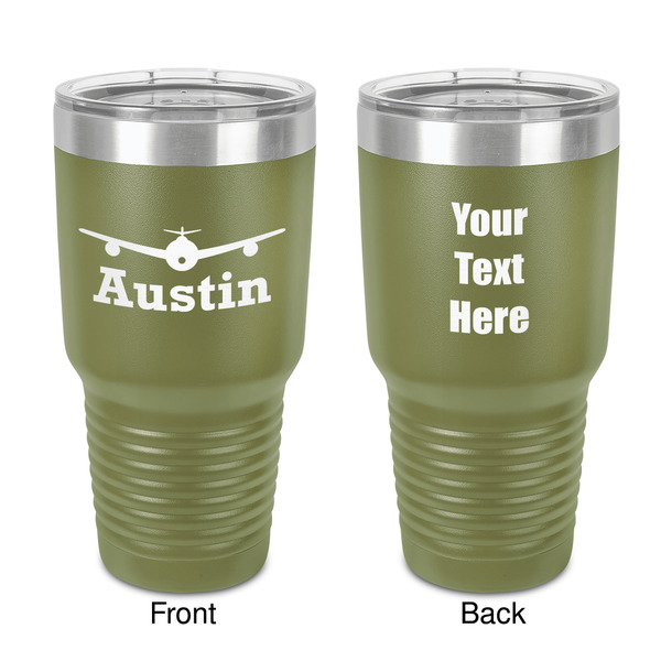 Custom Airplane Theme 30 oz Stainless Steel Tumbler - Olive - Double-Sided (Personalized)
