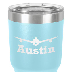 Airplane Theme 30 oz Stainless Steel Tumbler - Teal - Double-Sided (Personalized)