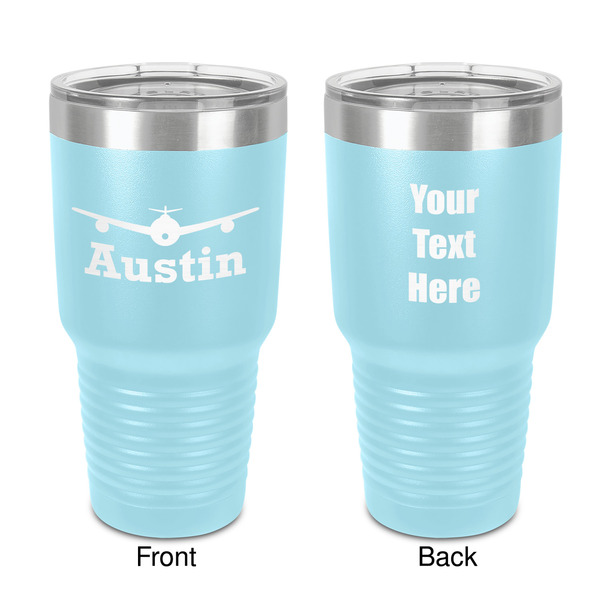 Custom Airplane Theme 30 oz Stainless Steel Tumbler - Teal - Double-Sided (Personalized)