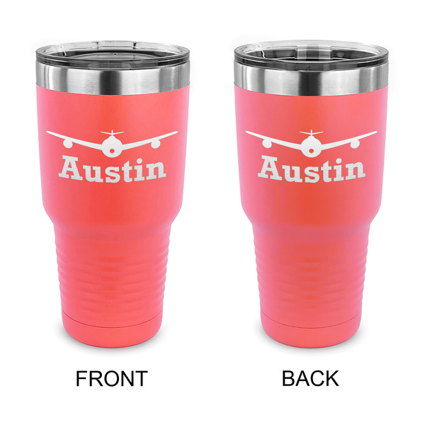 Custom Airplane Theme 30 oz Stainless Steel Tumbler - Coral - Double Sided (Personalized)