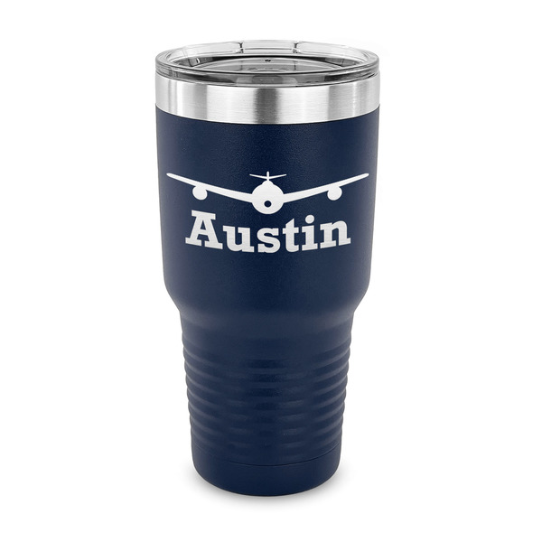 Custom Airplane Theme 30 oz Stainless Steel Tumbler - Navy - Single Sided (Personalized)