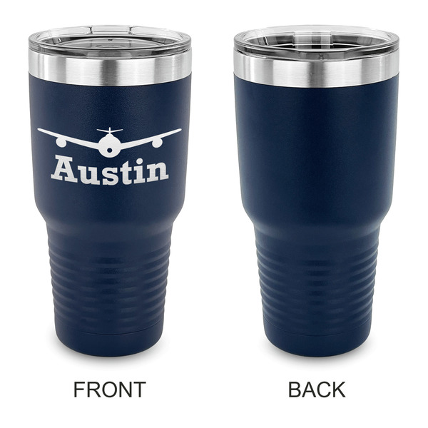 Airplane Theme 30 oz Stainless Steel Ringneck Tumblers - Navy - Single Sided - APPROVAL