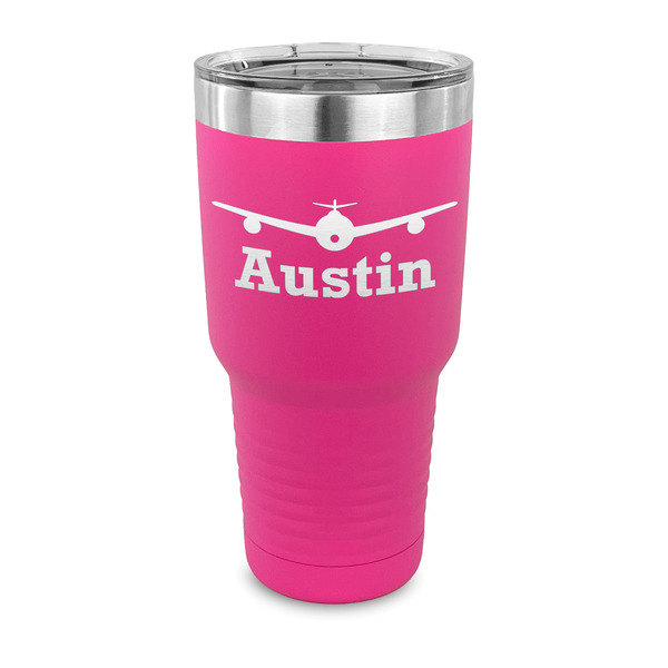 Custom Airplane Theme 30 oz Stainless Steel Tumbler - Pink - Single Sided (Personalized)