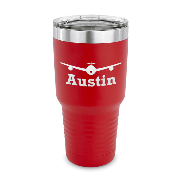 Custom Airplane Theme 30 oz Stainless Steel Tumbler - Red - Single Sided (Personalized)